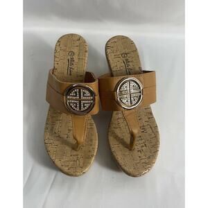 White Line Women's Slip On Faux Cork Wedges Jewel Embellished Platforms Size 7